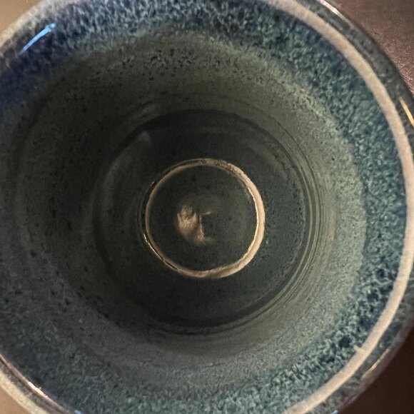 Handcrafted Pottery Mug Glazed in Hues of Blue and Golden Beige ~ Artist Signed - Picture 9 of 14